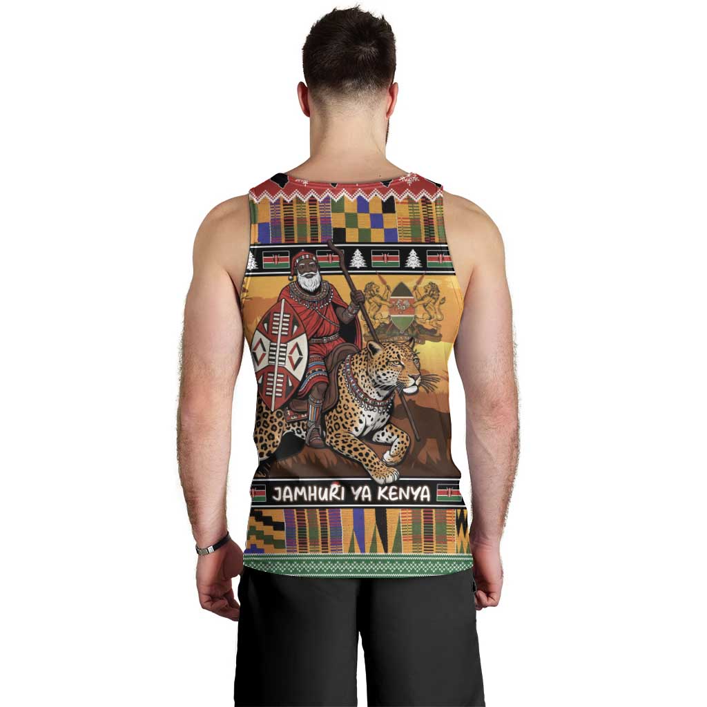 Kenya Safari Christmas Men Tank Top Black Santa Riding Leopards - Heri ya Krismasi - Wonder Print Shop