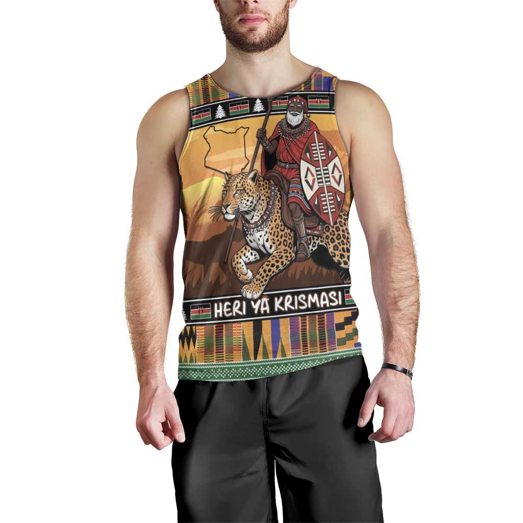 Kenya Safari Christmas Men Tank Top Black Santa Riding Leopards - Heri ya Krismasi - Wonder Print Shop