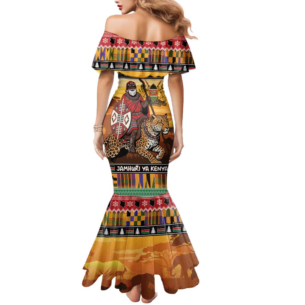 Kenya Safari Christmas Mermaid Dress Black Santa Riding Leopards - Heri ya Krismasi - Wonder Print Shop