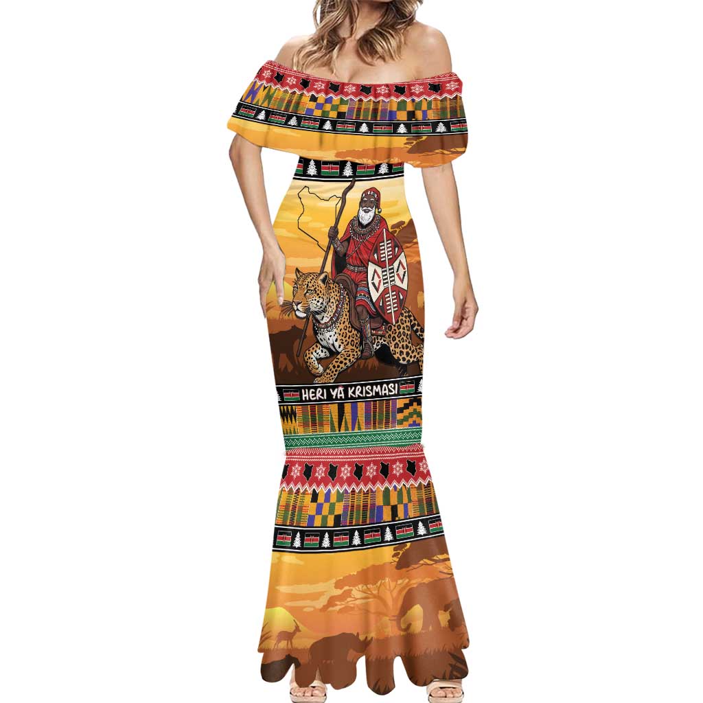 Kenya Safari Christmas Mermaid Dress Black Santa Riding Leopards - Heri ya Krismasi - Wonder Print Shop