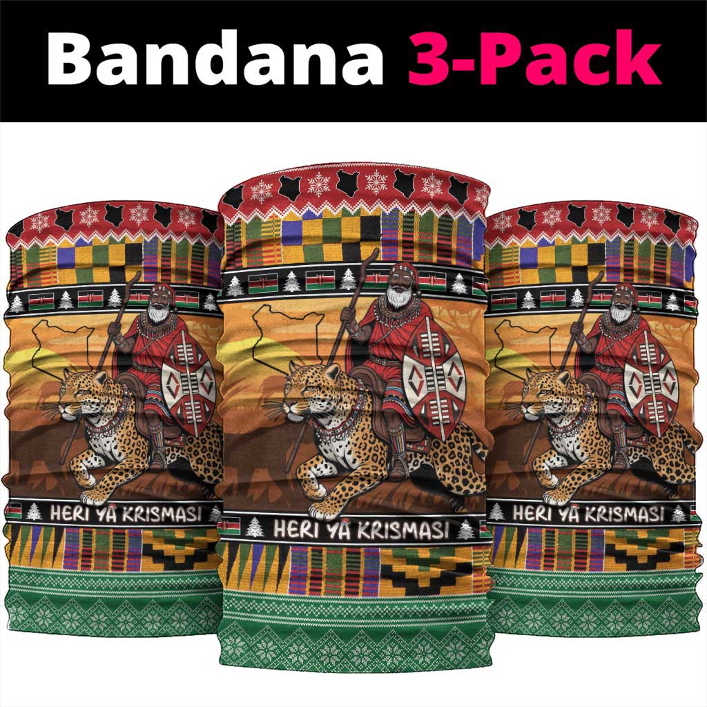 Kenya Safari Christmas Neck Gaiter Black Santa Riding Leopards - Heri ya Krismasi - Wonder Print Shop