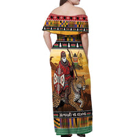 Kenya Safari Christmas Off Shoulder Maxi Dress Black Santa Riding Leopards - Heri ya Krismasi - Wonder Print Shop