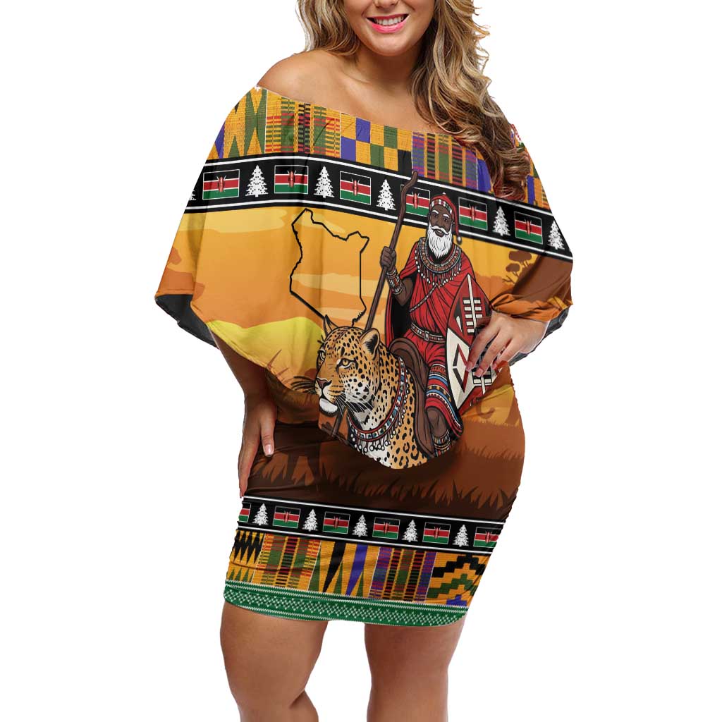 Kenya Safari Christmas Off Shoulder Short Dress Black Santa Riding Leopards - Heri ya Krismasi - Wonder Print Shop