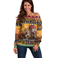 Kenya Safari Christmas Off Shoulder Sweater Black Santa Riding Leopards - Heri ya Krismasi - Wonder Print Shop