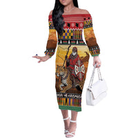 Kenya Safari Christmas Off The Shoulder Long Sleeve Dress Black Santa Riding Leopards - Heri ya Krismasi - Wonder Print Shop