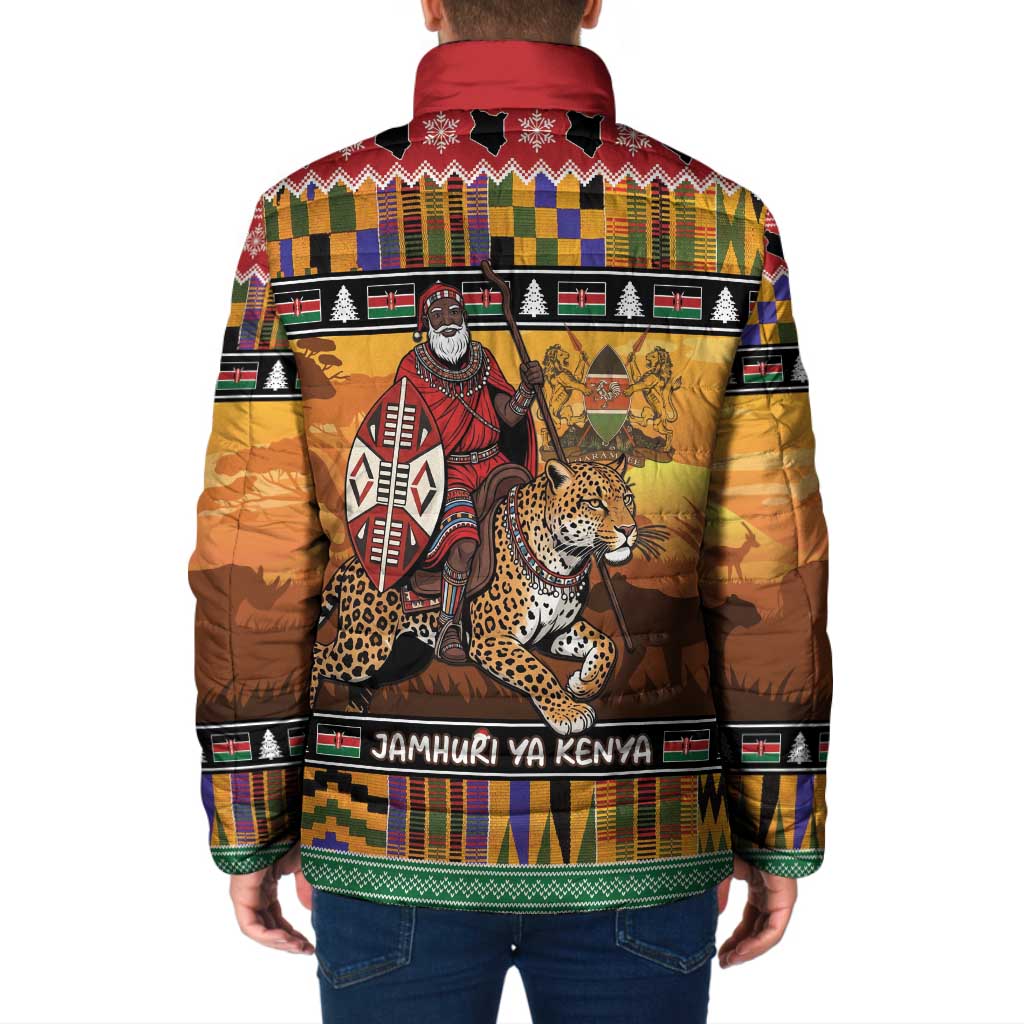 Kenya Safari Christmas Padded Jacket Black Santa Riding Leopards - Heri ya Krismasi - Wonder Print Shop