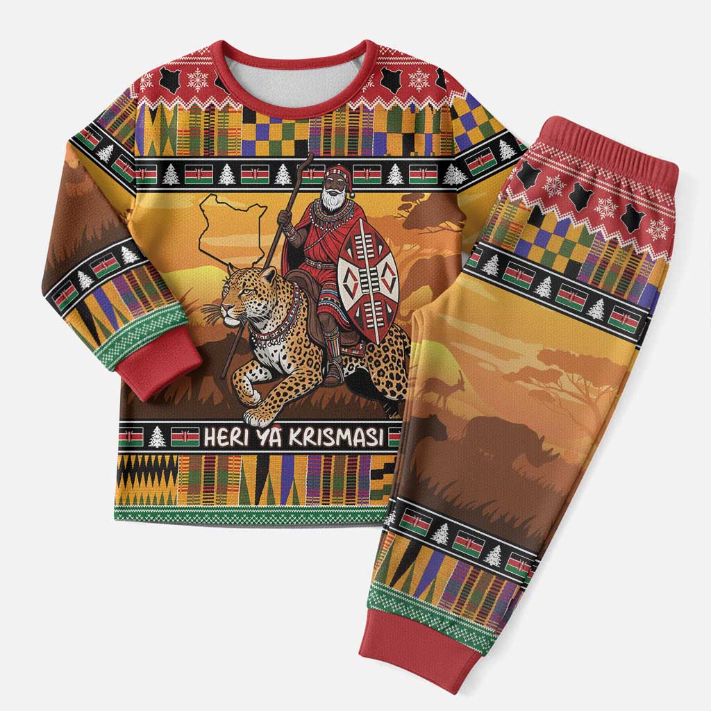 Kenya Safari Christmas Pajama Set Black Santa Riding Leopards - Heri ya Krismasi - Wonder Print Shop