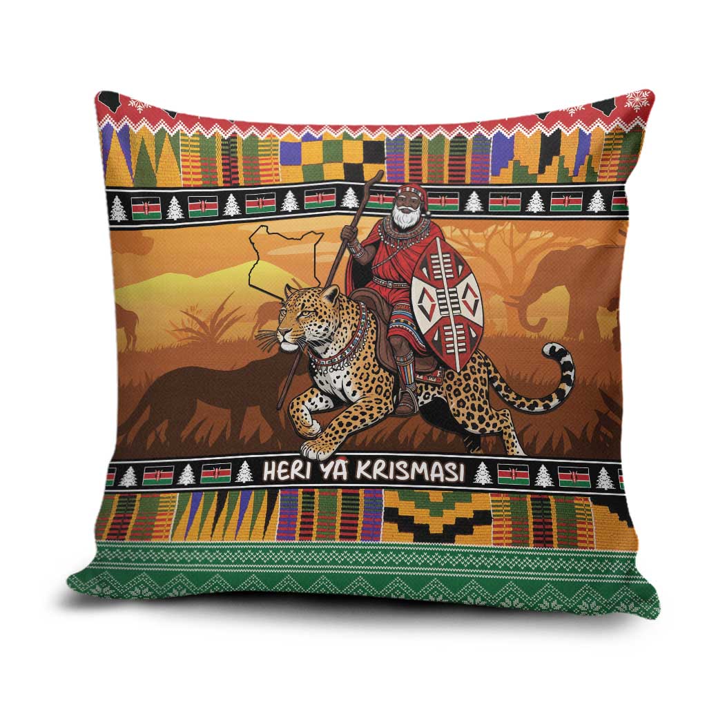 Kenya Safari Christmas Pillow Cover Black Santa Riding Leopards - Heri ya Krismasi - Wonder Print Shop
