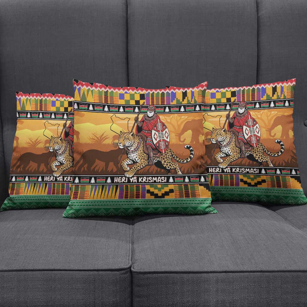 Kenya Safari Christmas Pillow Cover Black Santa Riding Leopards - Heri ya Krismasi - Wonder Print Shop
