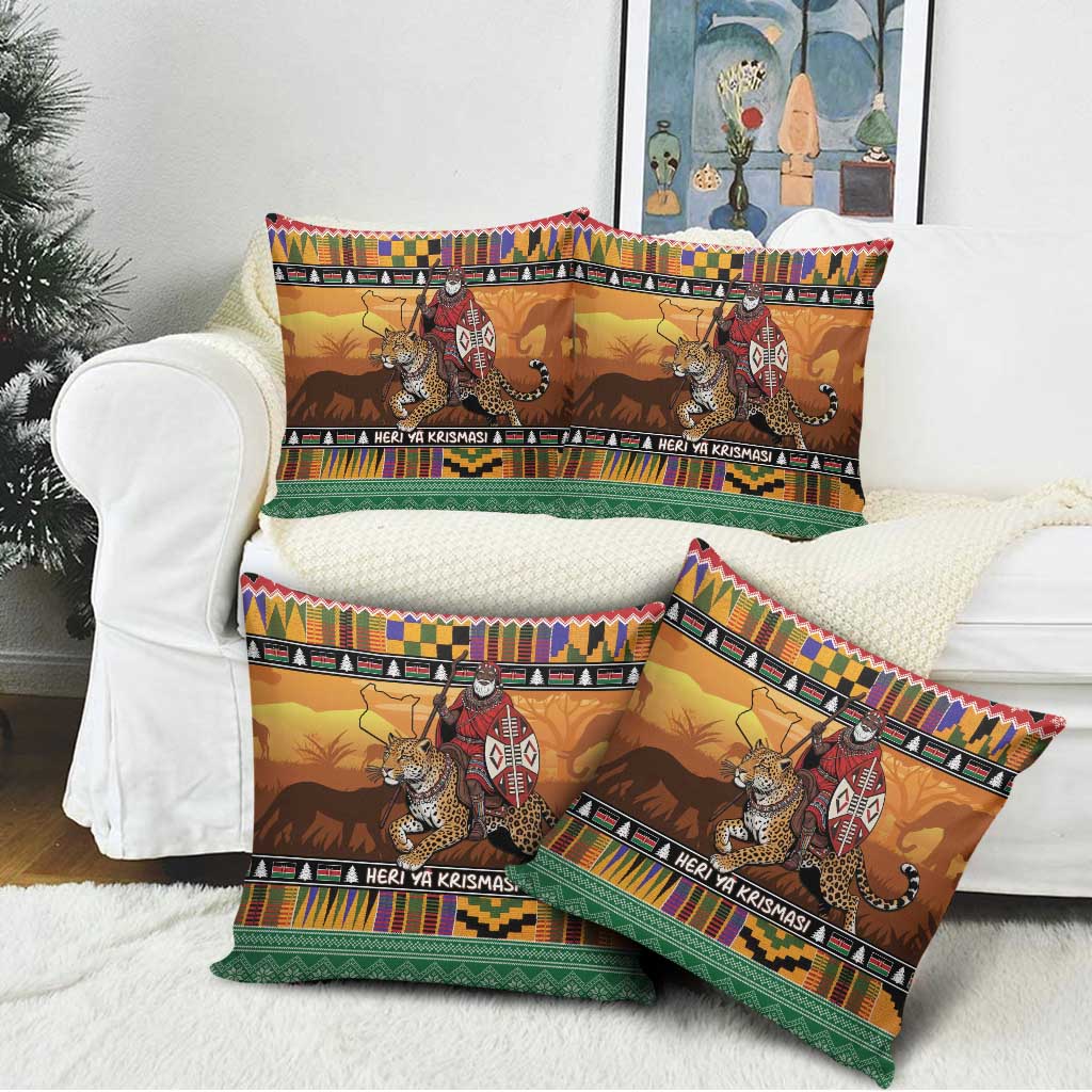Kenya Safari Christmas Pillow Cover Black Santa Riding Leopards - Heri ya Krismasi - Wonder Print Shop