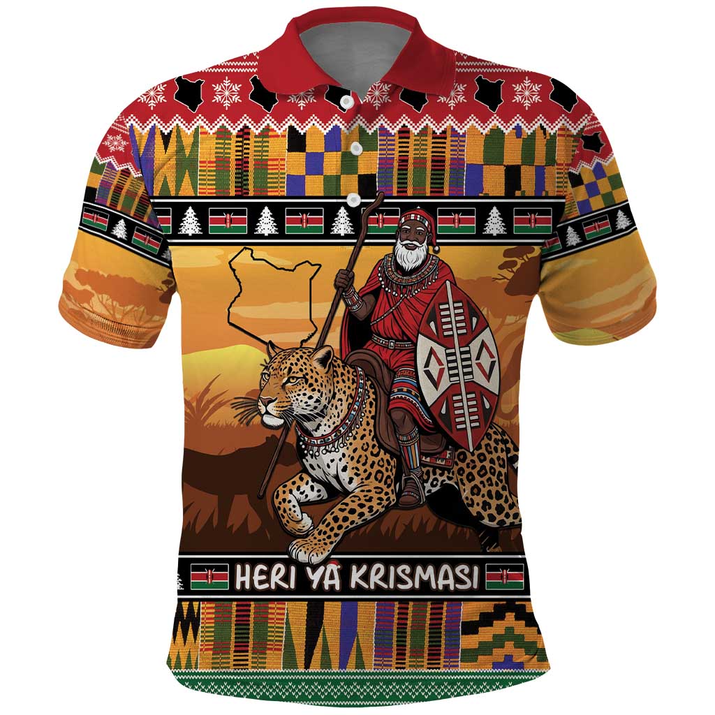 Kenya Safari Christmas Polo Shirt Black Santa Riding Leopards - Heri ya Krismasi - Wonder Print Shop