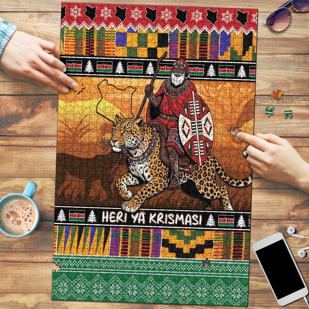 Kenya Safari Christmas Puzzle Black Santa Riding Leopards - Heri ya Krismasi - Wonder Print Shop