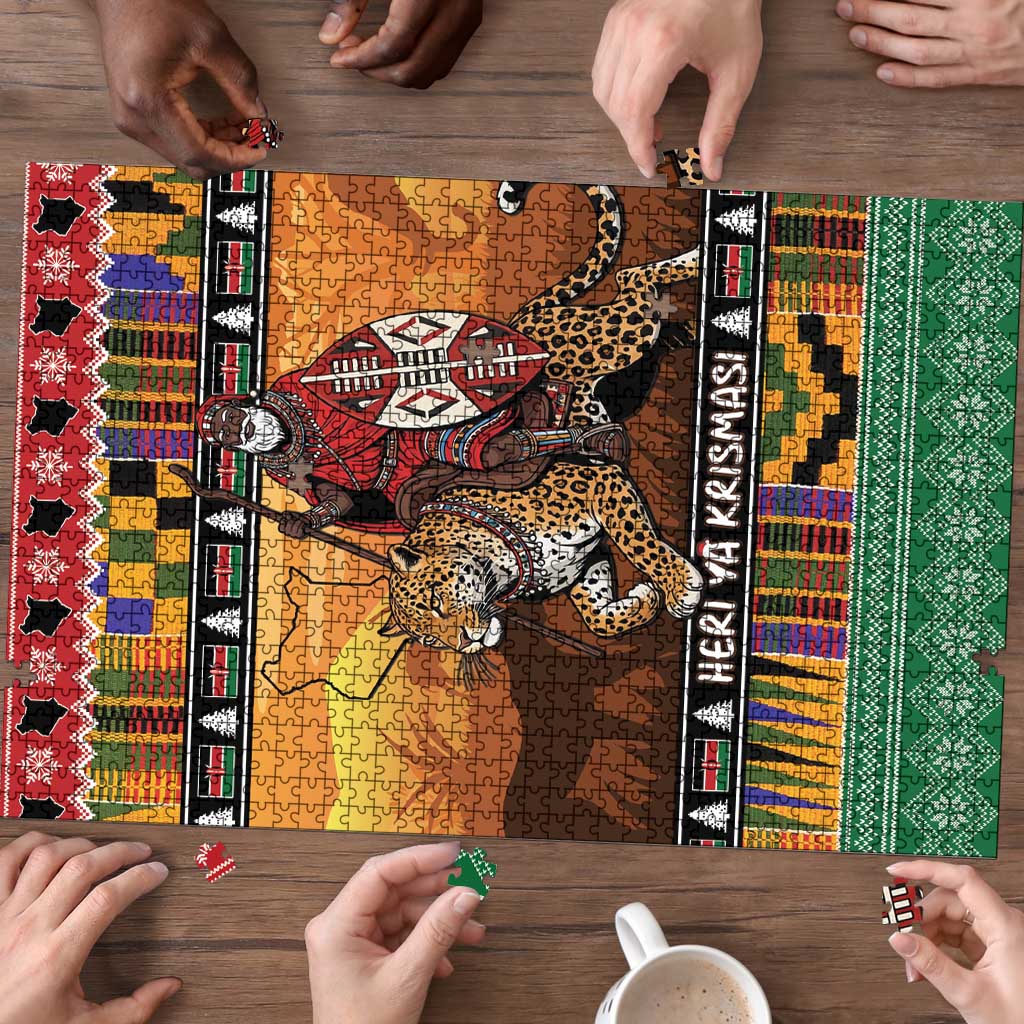 Kenya Safari Christmas Puzzle Black Santa Riding Leopards - Heri ya Krismasi - Wonder Print Shop