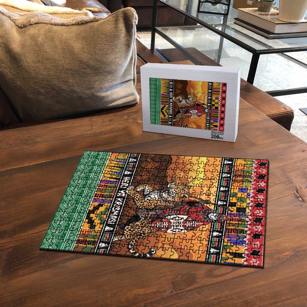 Kenya Safari Christmas Puzzle Black Santa Riding Leopards - Heri ya Krismasi - Wonder Print Shop