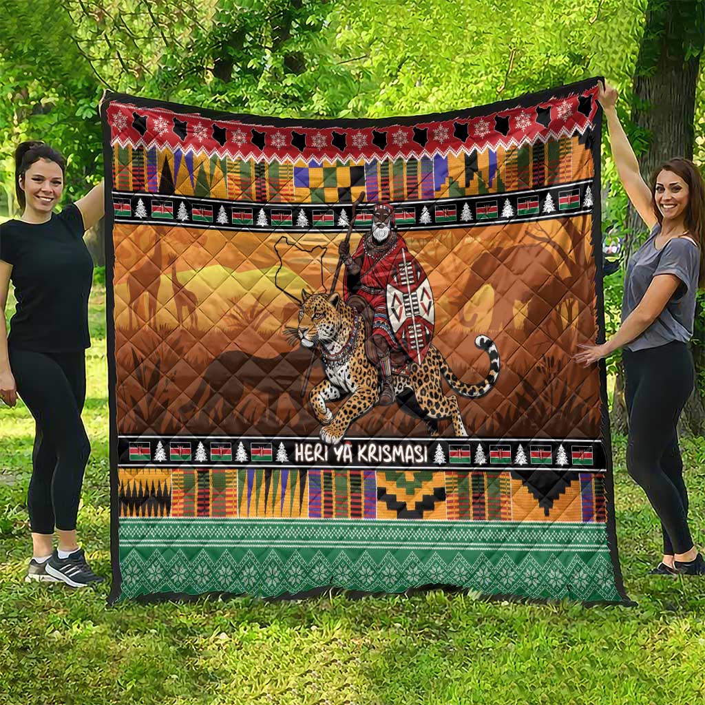 Kenya Safari Christmas Quilt Black Santa Riding Leopards - Heri ya Krismasi - Wonder Print Shop