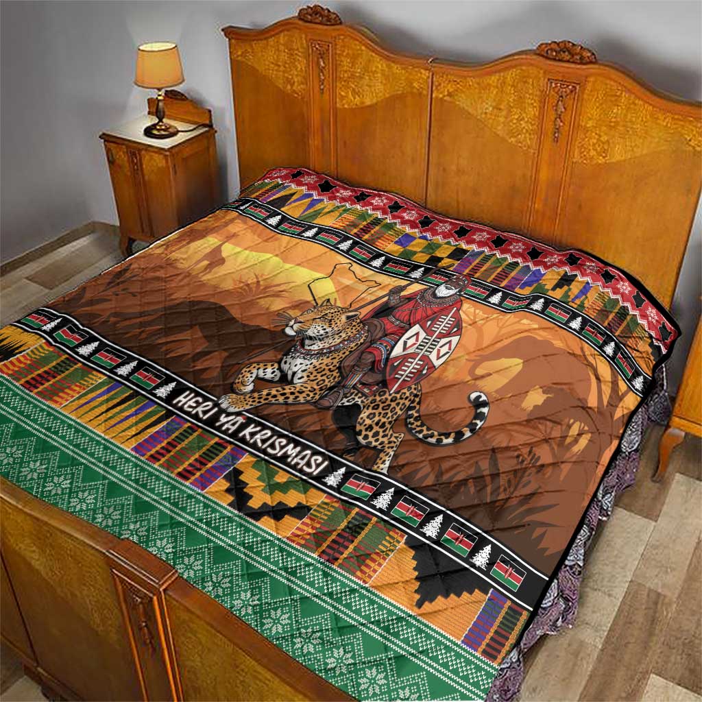 Kenya Safari Christmas Quilt Black Santa Riding Leopards - Heri ya Krismasi - Wonder Print Shop