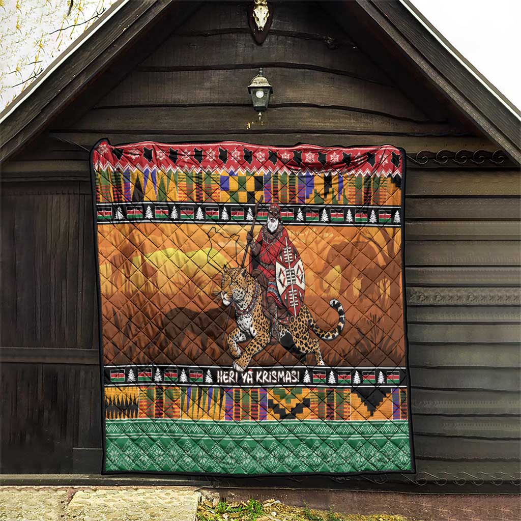 Kenya Safari Christmas Quilt Black Santa Riding Leopards - Heri ya Krismasi - Wonder Print Shop