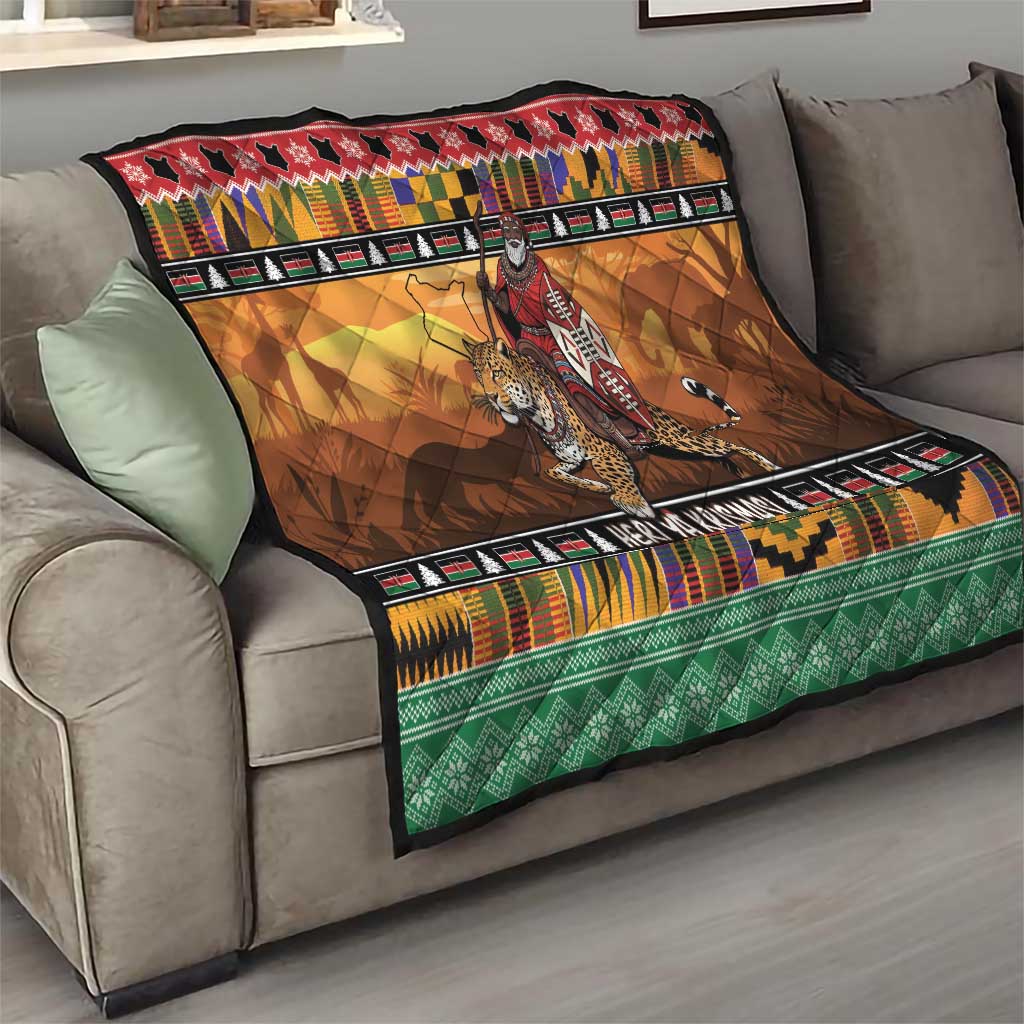 Kenya Safari Christmas Quilt Black Santa Riding Leopards - Heri ya Krismasi - Wonder Print Shop