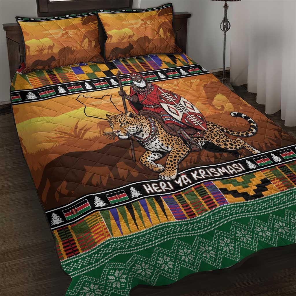 Kenya Safari Christmas Quilt Bed Set Black Santa Riding Leopards - Heri ya Krismasi - Wonder Print Shop
