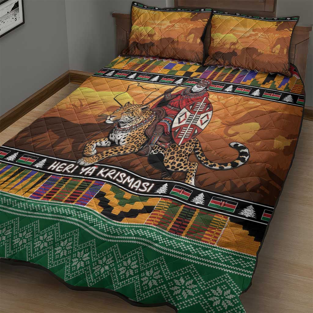 Kenya Safari Christmas Quilt Bed Set Black Santa Riding Leopards - Heri ya Krismasi - Wonder Print Shop