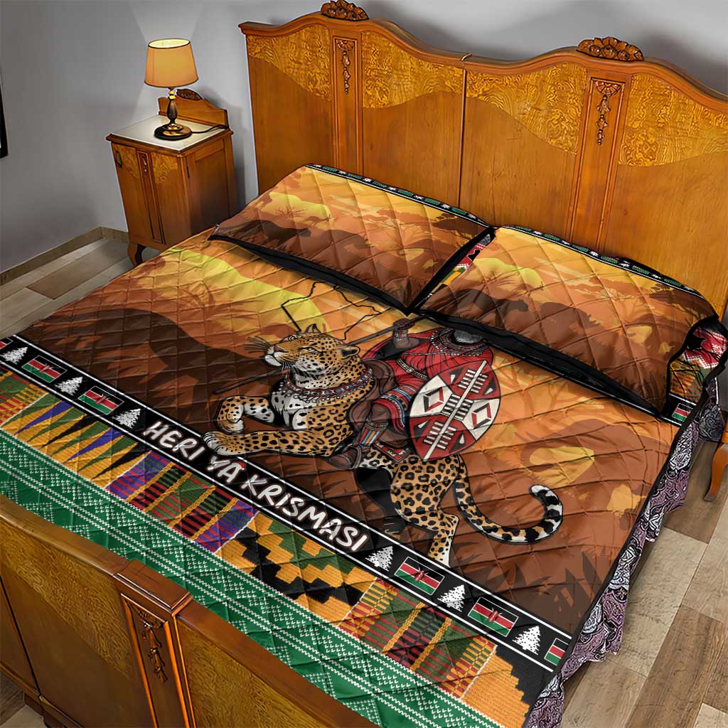 Kenya Safari Christmas Quilt Bed Set Black Santa Riding Leopards - Heri ya Krismasi - Wonder Print Shop