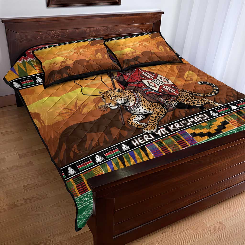 Kenya Safari Christmas Quilt Bed Set Black Santa Riding Leopards - Heri ya Krismasi - Wonder Print Shop