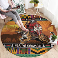 Kenya Safari Christmas Round Carpet Black Santa Riding Leopards - Heri ya Krismasi - Wonder Print Shop