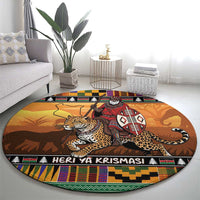 Kenya Safari Christmas Round Carpet Black Santa Riding Leopards - Heri ya Krismasi - Wonder Print Shop