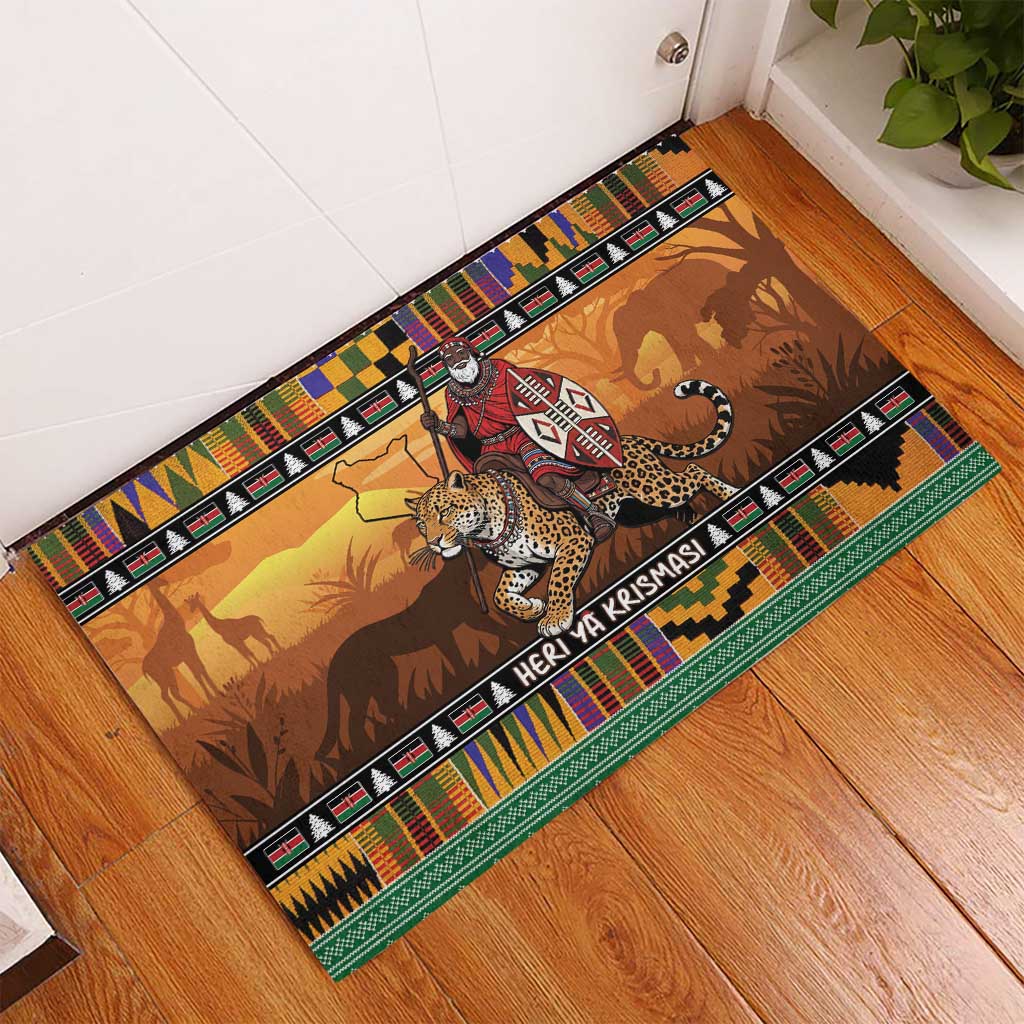 Kenya Safari Christmas Rubber Doormat Black Santa Riding Leopards - Heri ya Krismasi - Wonder Print Shop