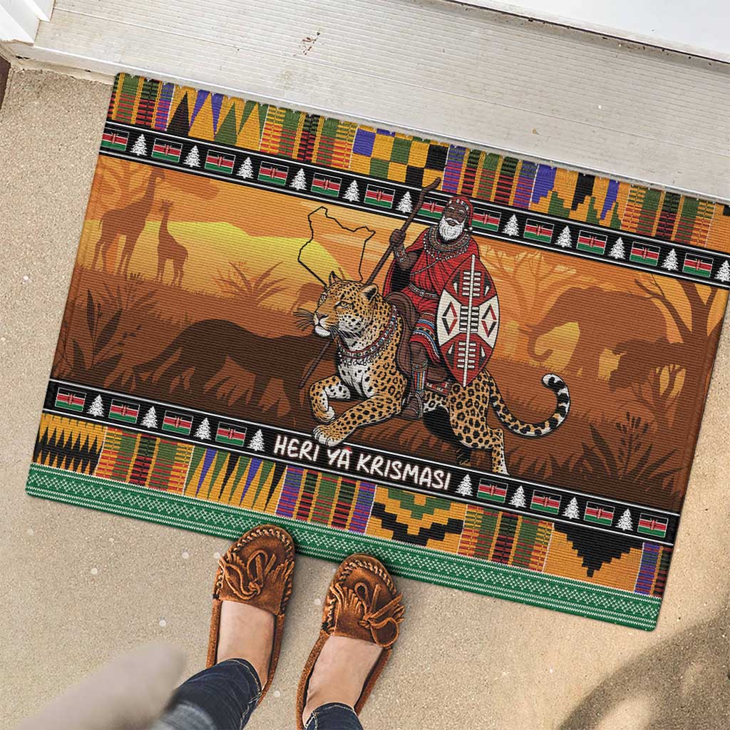 Kenya Safari Christmas Rubber Doormat Black Santa Riding Leopards - Heri ya Krismasi - Wonder Print Shop