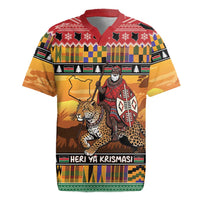 Kenya Safari Christmas Rugby Jersey Black Santa Riding Leopards - Heri ya Krismasi - Wonder Print Shop