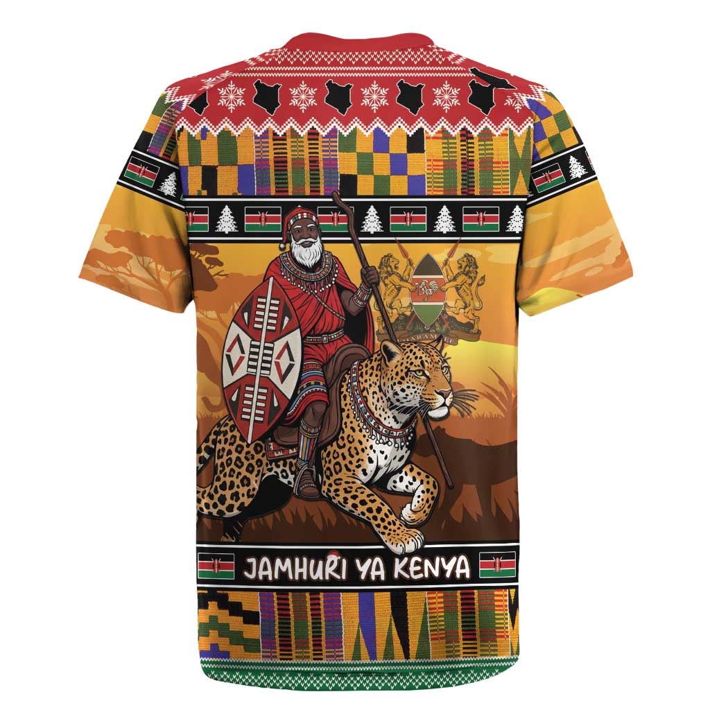 Kenya Safari Christmas Rugby Jersey Black Santa Riding Leopards - Heri ya Krismasi - Wonder Print Shop