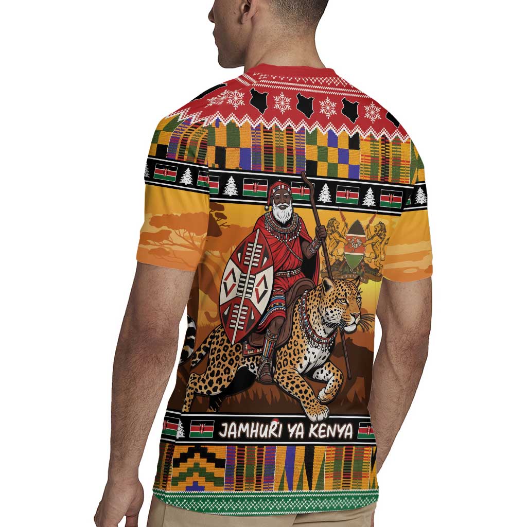 Kenya Safari Christmas Rugby Jersey Black Santa Riding Leopards - Heri ya Krismasi - Wonder Print Shop