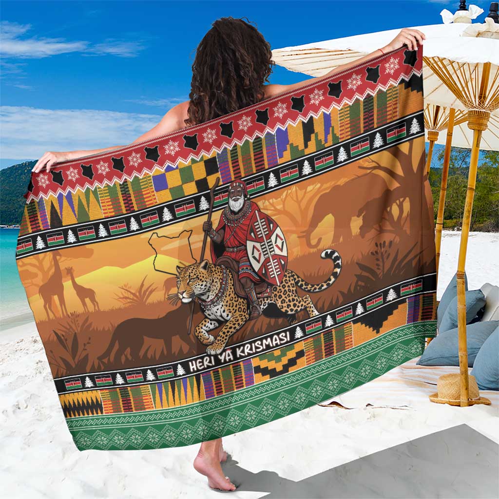Kenya Safari Christmas Sarong Black Santa Riding Leopards - Heri ya Krismasi - Wonder Print Shop