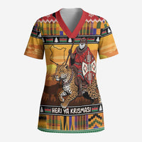 Kenya Safari Christmas Scrub Top Black Santa Riding Leopards - Heri ya Krismasi - Wonder Print Shop
