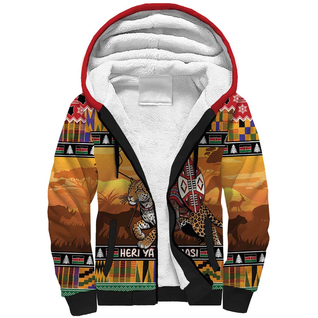 Kenya Safari Christmas Sherpa Hoodie Black Santa Riding Leopards - Heri ya Krismasi - Wonder Print Shop