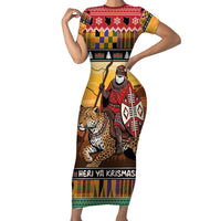 Kenya Safari Christmas Short Sleeve Bodycon Dress Black Santa Riding Leopards - Heri ya Krismasi - Wonder Print Shop