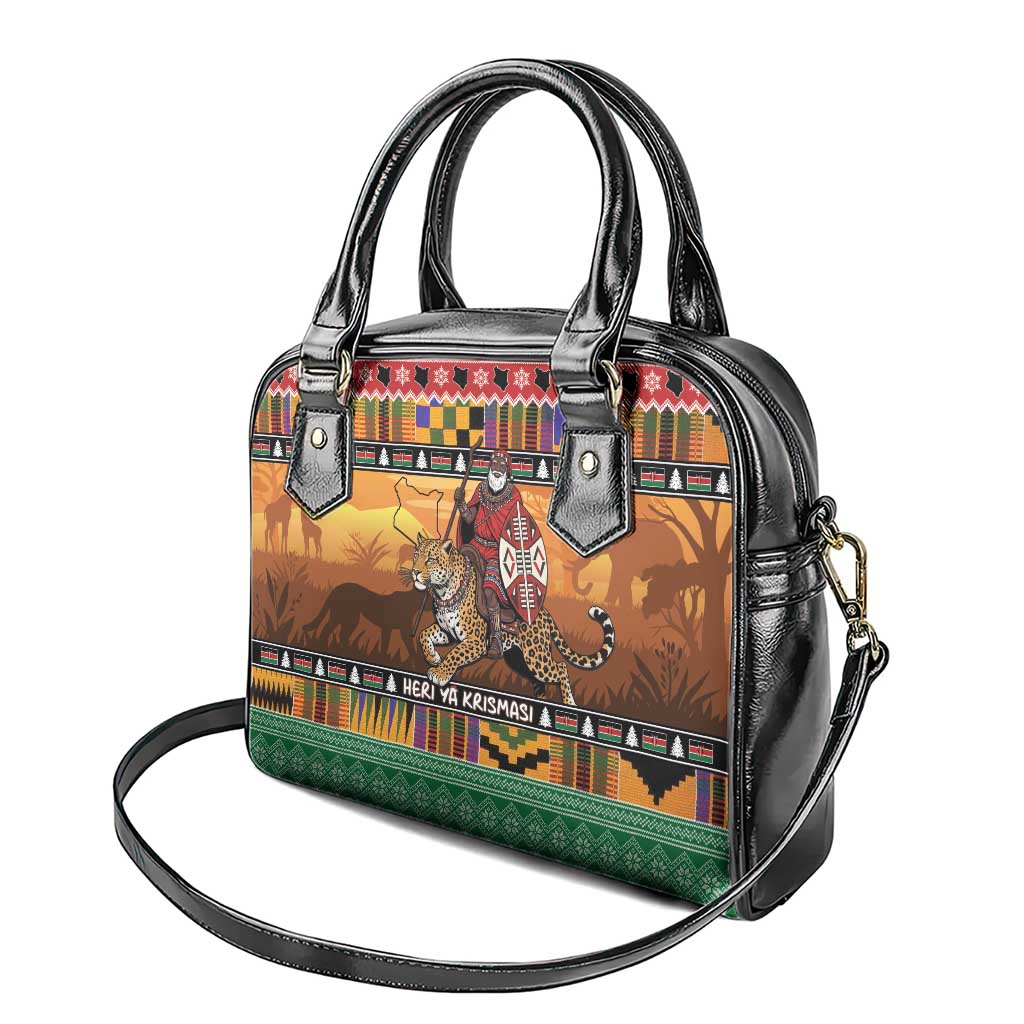Kenya Safari Christmas Shoulder Handbag Black Santa Riding Leopards - Heri ya Krismasi - Wonder Print Shop