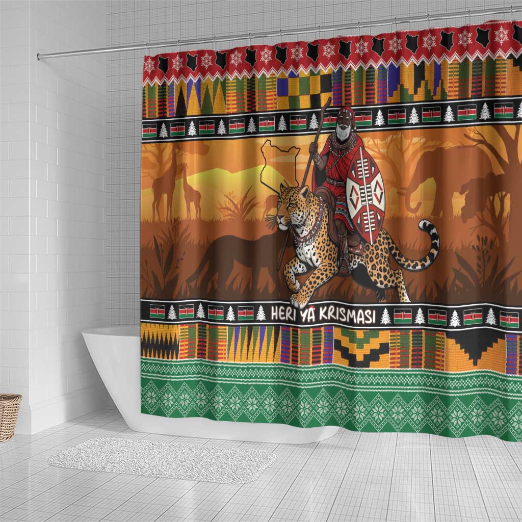 Kenya Safari Christmas Shower Curtain Black Santa Riding Leopards - Heri ya Krismasi - Wonder Print Shop