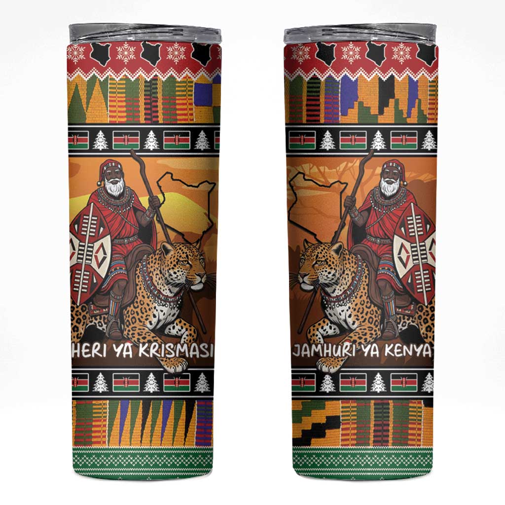 Kenya Safari Christmas Skinny Tumbler Black Santa Riding Leopards - Heri ya Krismasi - Wonder Print Shop