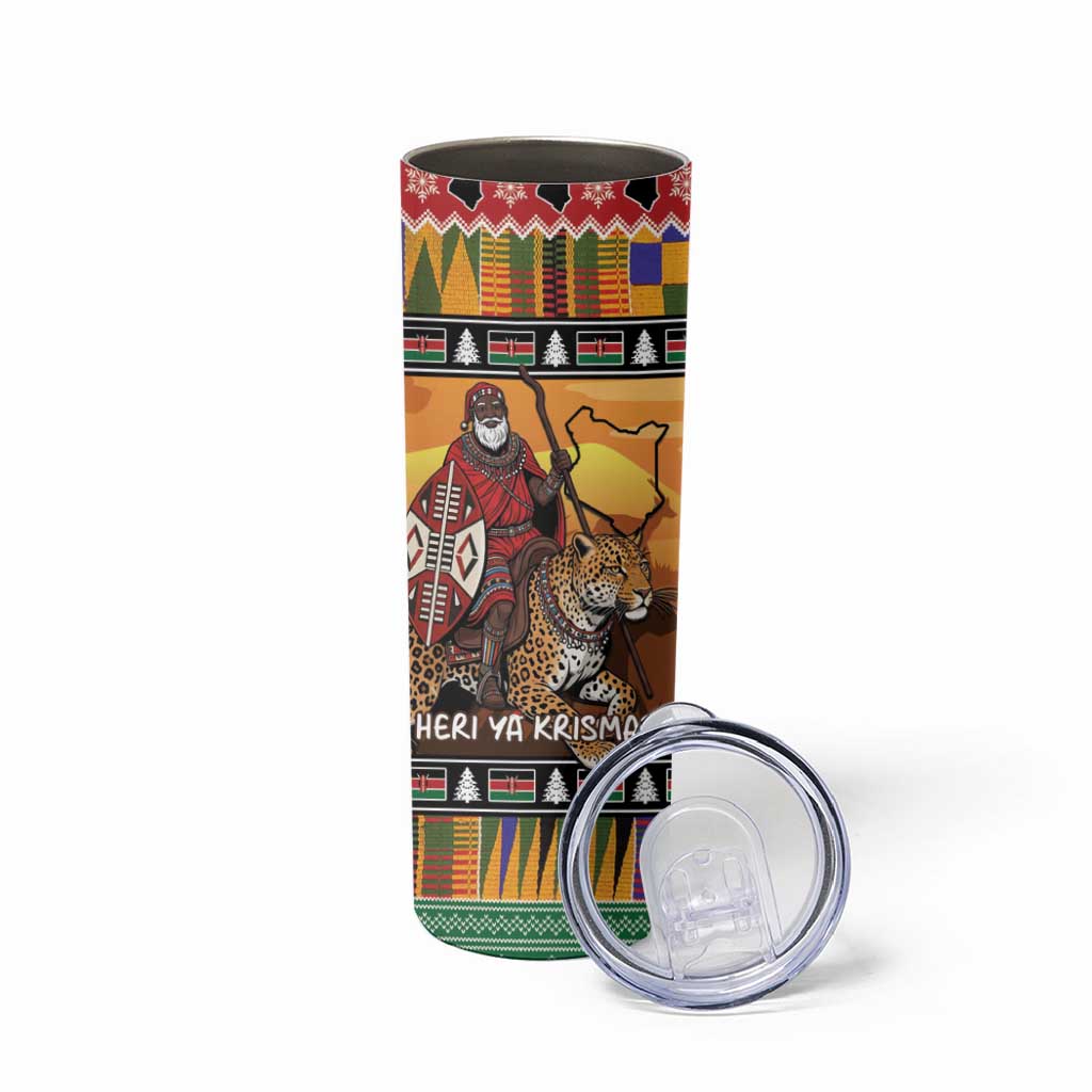 Kenya Safari Christmas Skinny Tumbler Black Santa Riding Leopards - Heri ya Krismasi - Wonder Print Shop
