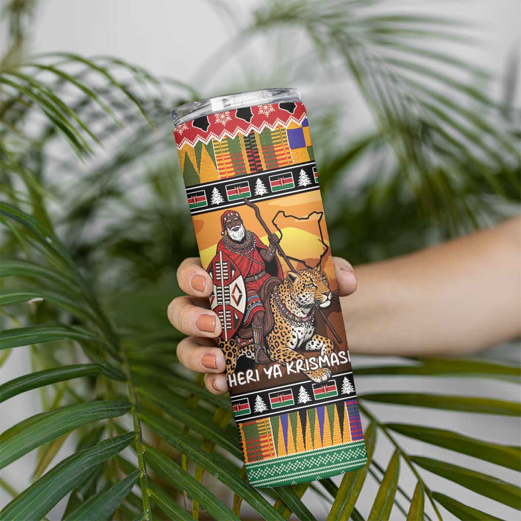 Kenya Safari Christmas Skinny Tumbler Black Santa Riding Leopards - Heri ya Krismasi - Wonder Print Shop