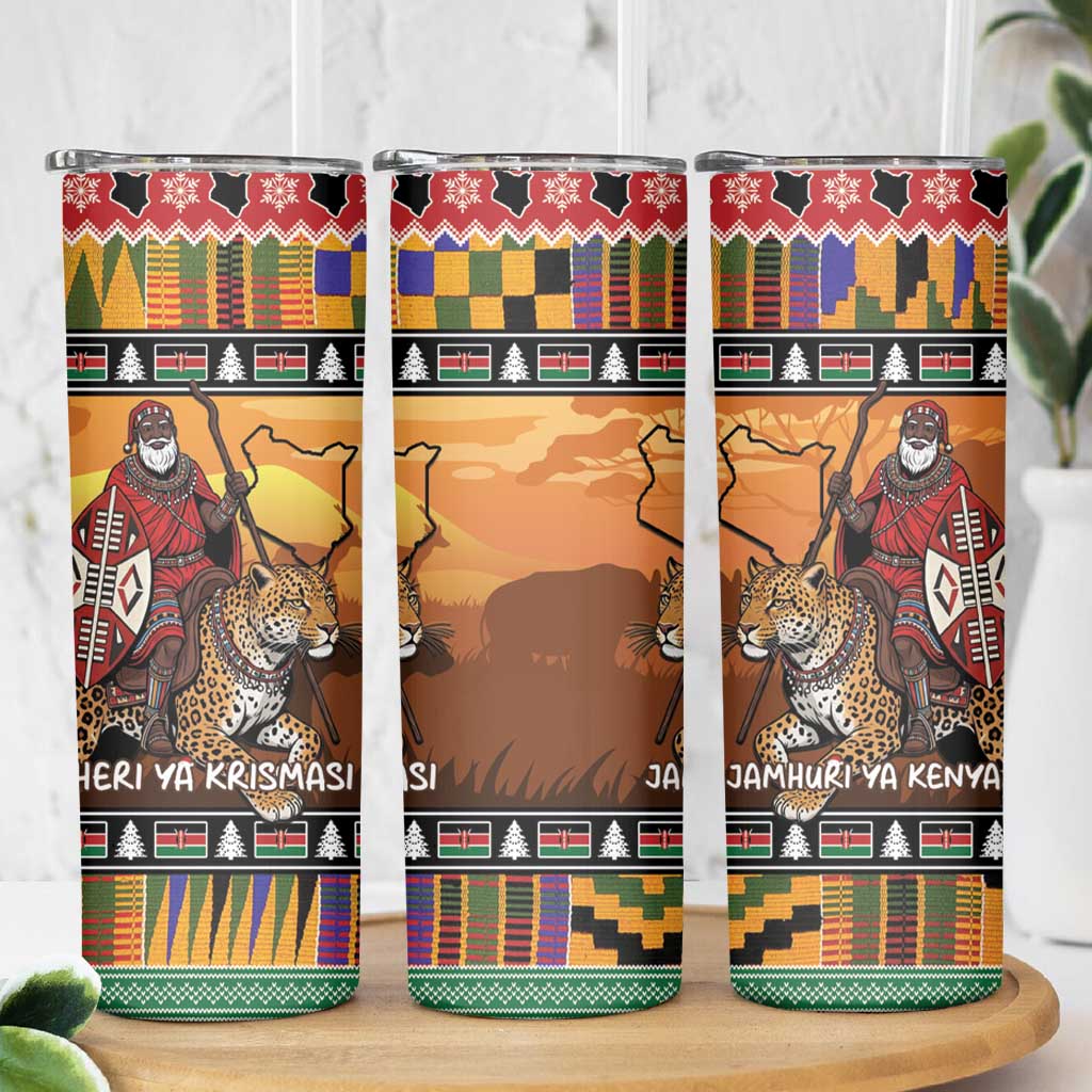 Kenya Safari Christmas Skinny Tumbler Black Santa Riding Leopards - Heri ya Krismasi - Wonder Print Shop