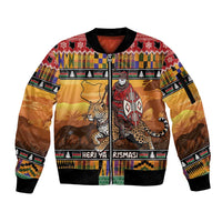 Kenya Safari Christmas Sleeve Zip Bomber Jacket Black Santa Riding Leopards - Heri ya Krismasi - Wonder Print Shop