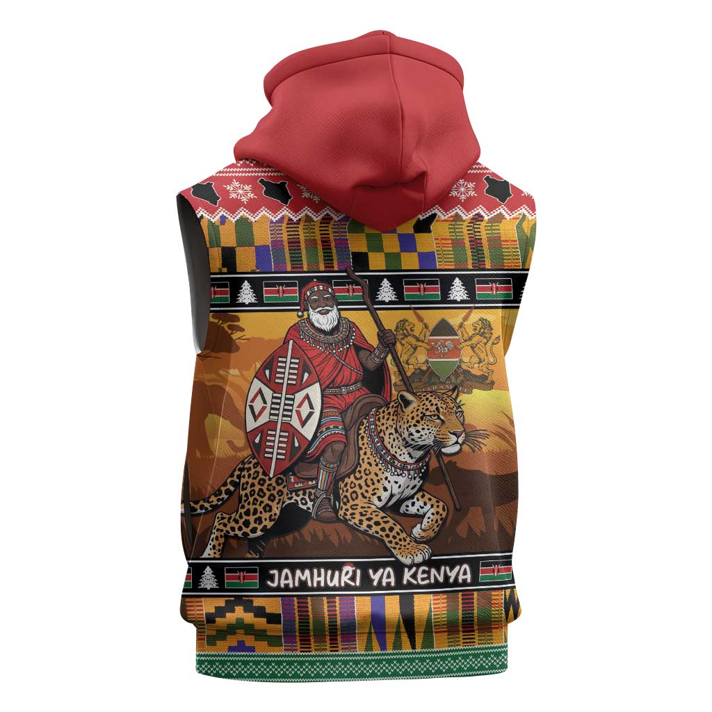 Kenya Safari Christmas Sleeveless Hoodie Black Santa Riding Leopards - Heri ya Krismasi - Wonder Print Shop