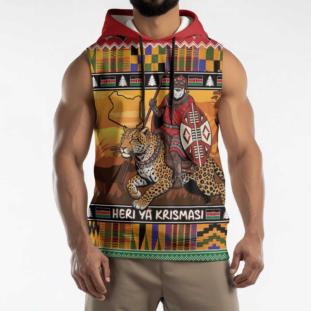 Kenya Safari Christmas Sleeveless Hoodie Black Santa Riding Leopards - Heri ya Krismasi - Wonder Print Shop