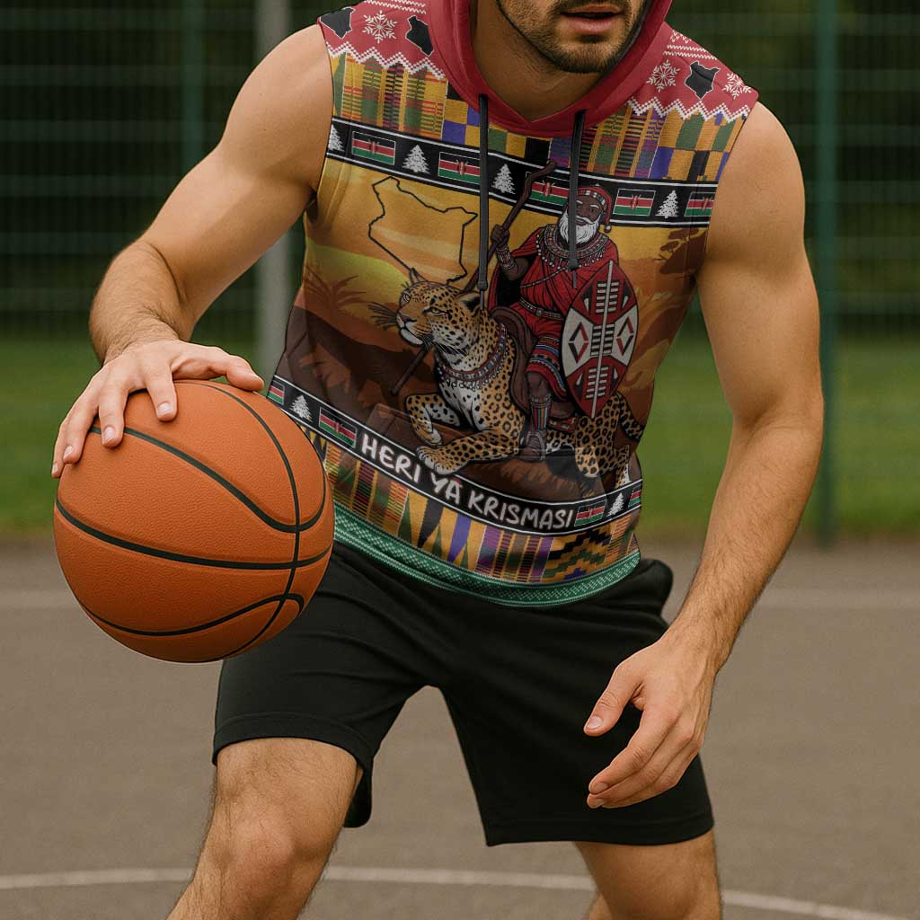 Kenya Safari Christmas Sleeveless Hoodie Black Santa Riding Leopards - Heri ya Krismasi - Wonder Print Shop