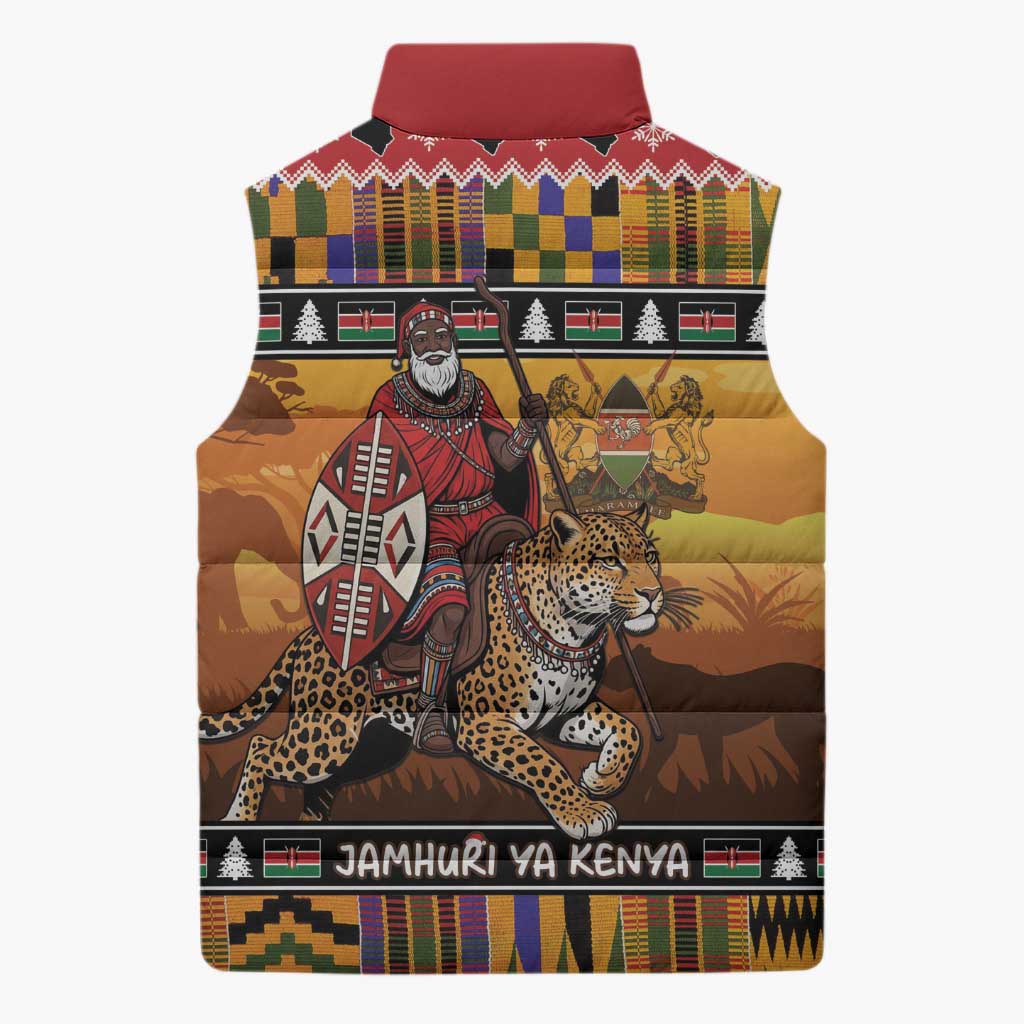 Kenya Safari Christmas Sleeveless Puffer Jacket Black Santa Riding Leopards - Heri ya Krismasi - Wonder Print Shop