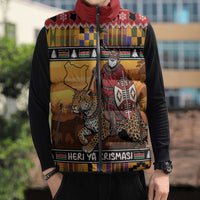 Kenya Safari Christmas Sleeveless Puffer Jacket Black Santa Riding Leopards - Heri ya Krismasi - Wonder Print Shop