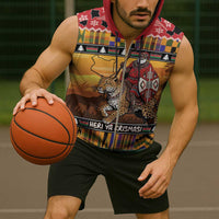 Kenya Safari Christmas Sleeveless Zip Hoodie Black Santa Riding Leopards - Heri ya Krismasi - Wonder Print Shop